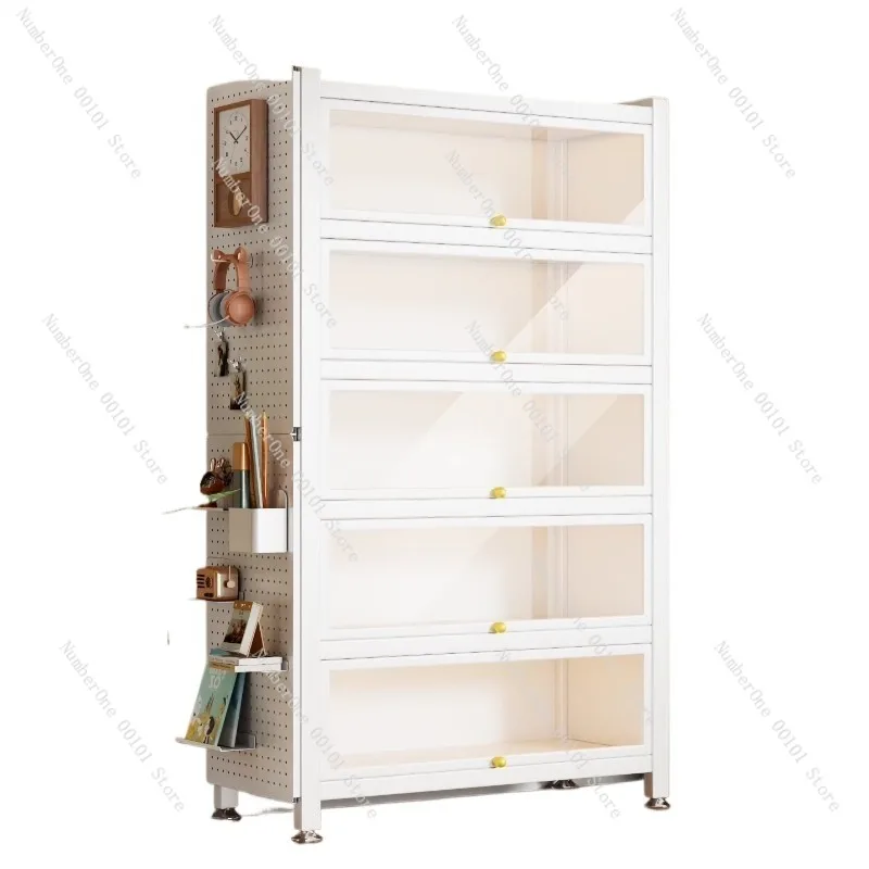 Glas-Bücherregal mit Tür, Stahl-Bücherregal, Staubdichter Eisen-Vitrinenschrank für die Aufbewahrung zu Hause, Moderne Aufbewahrungslösung