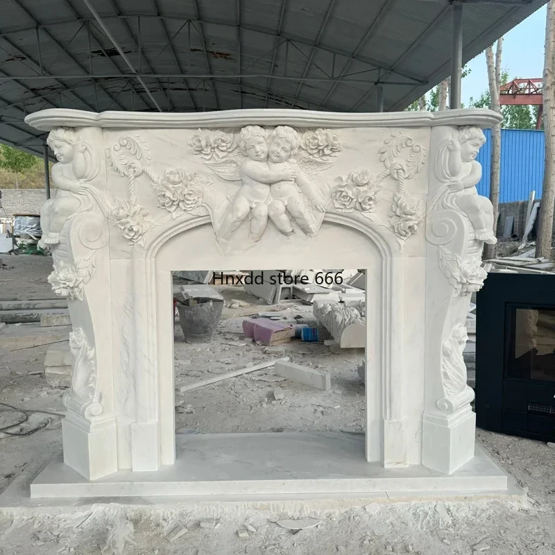 Marble   French Fireplace White Marble Angel Fireplace Villa Living Room Fireplace Decoration