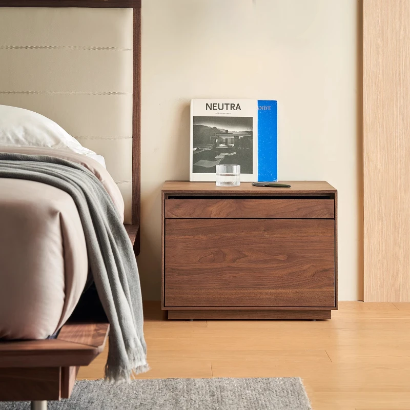North American black walnut bedside table | Designer-level geometric lines, new order for bedroom storage |