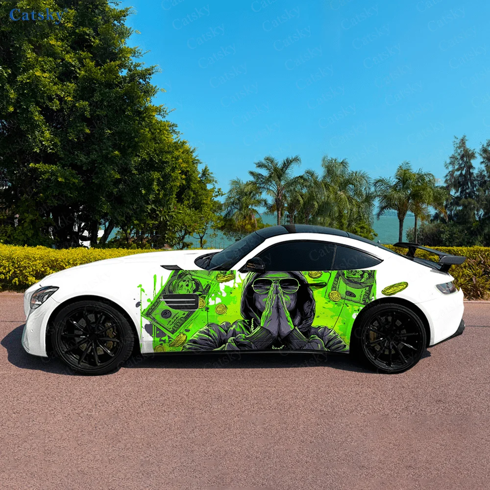 Man Wish Flame Money Car Vinyl Wraps Decal Self-adhesive PVC Sticker Suitable for Trucks SUV Decoration Auto Accessories Gift