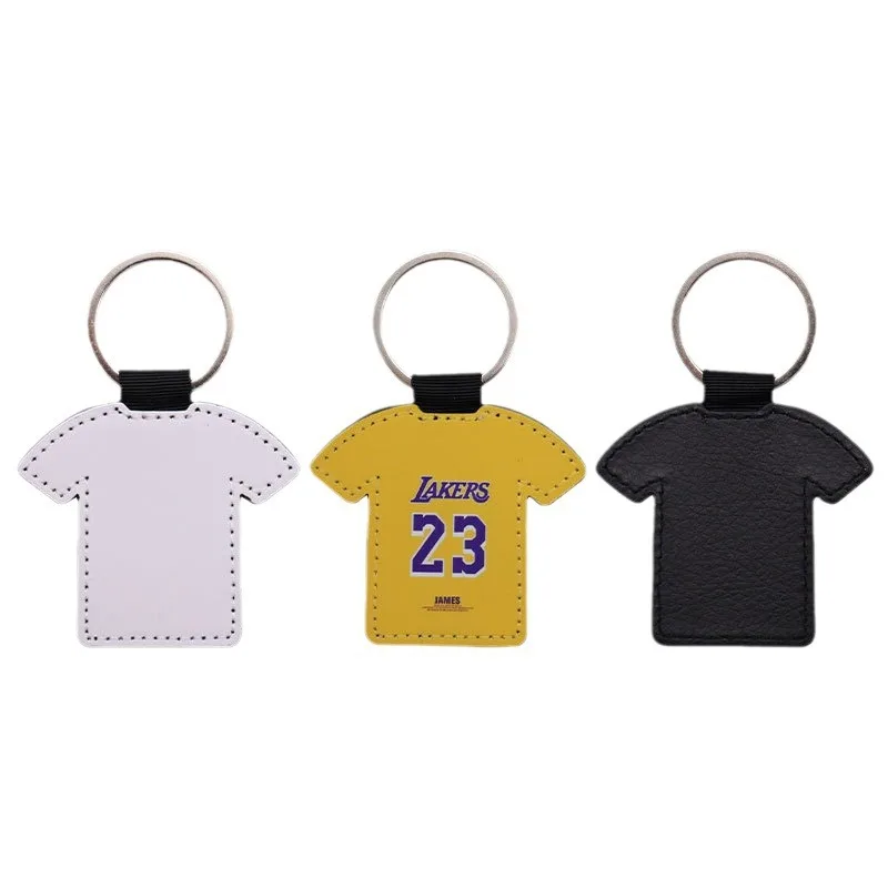 100Pcs Sublimation Blanks Keychain T-shirt Shape PU Leather Keychain DIY Single Sided Heat Transfer Keyring Man Women Crafts