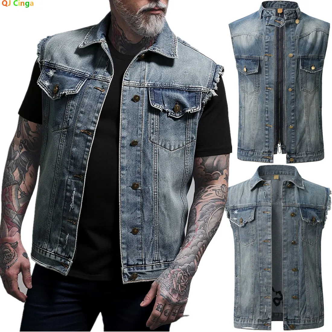

Blue Unisex Sleeveless Denim Vest Jacket, Stylish Casual Cotton Coat, Loose-fit Single-button Lapel Waistcoat Top.