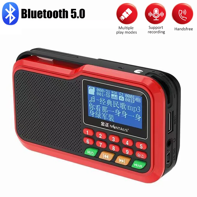 Portable FM Radio Mini Radio Receiver Bluetooth Speaker Music Player with LCD Display Support Hands-free TFCard/USB/Headset Play