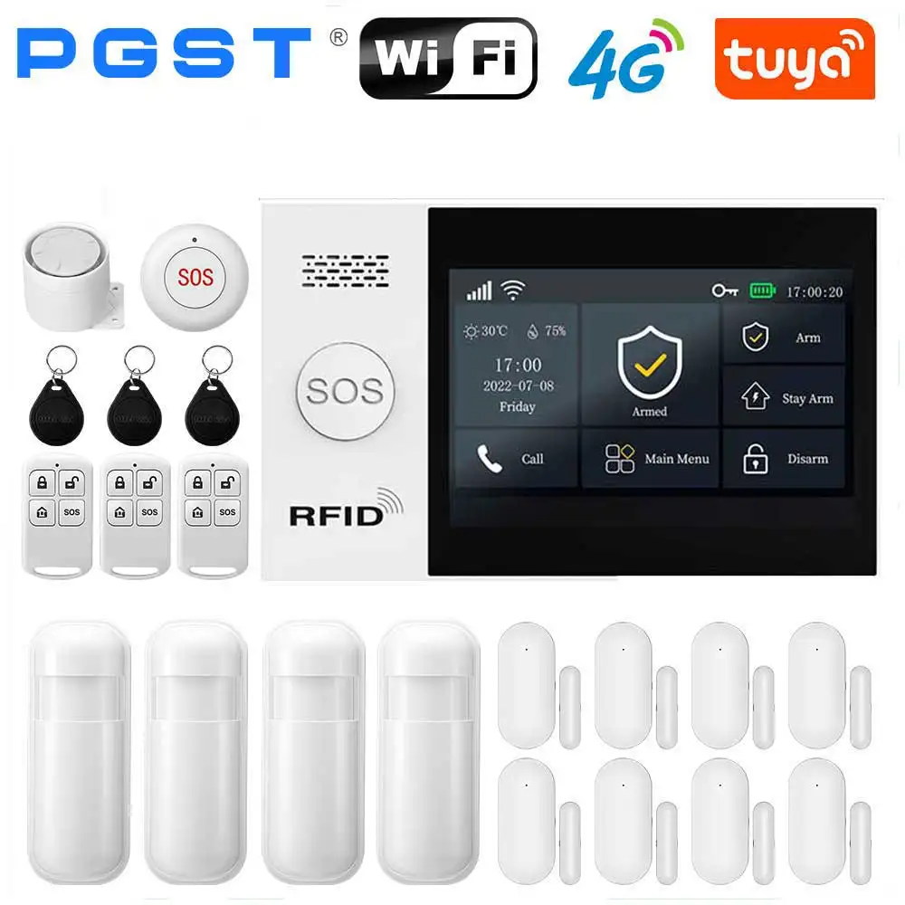 PGST Draadloos Huisbeveiligingssysteem werkt met Tuya GSM 4G WIFI Smart Home 433MHz App-bediening met Alexa