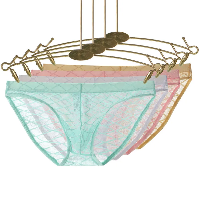 Men's Panties Briefs Ultra-Thin Mesh Transparent Breathable Pouch Underwear Summer Quick-Drying Underpants See Through Lingerie