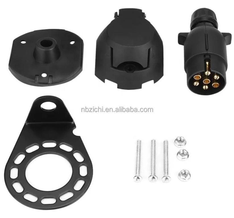 OEM Euro 7Pin Trailer Plug Socket Connector Set Trailer Adapter  7way with Seal and Mounting Bracket