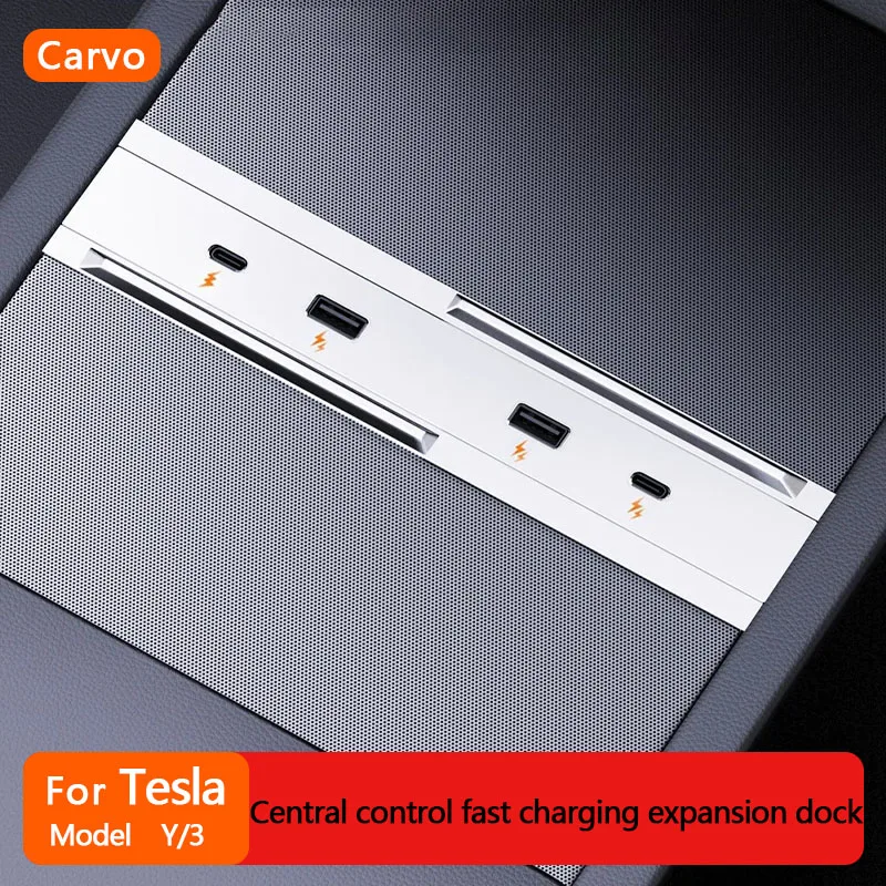 For Tesla New Model Y Juniper 2025/Model 3 Highland 2024, Central Control Fast Charging 65W Type-C USB Hub Expansion Dock