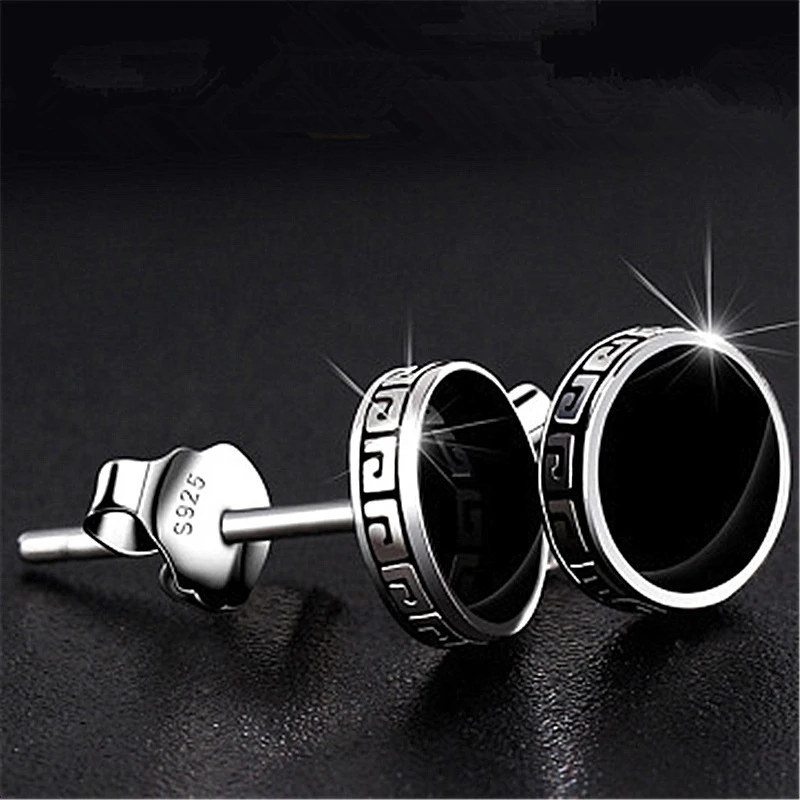 ZDADAN 925 pure silver 6mm x 8mm black round stud earrings. These are jewelry products suitable for both men and women, and are