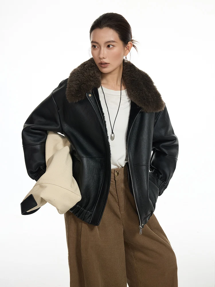 الراقية الفاخرة ميرينو الأغنام الفراء شيرلينغ الستر للنساء 2026 الراقية بسيطة الشتاء جلد طبيعي معطف فرو حقيقي امبسوول