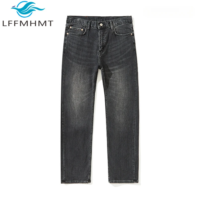 

Good Quality Korean Style Straight Jeans for Men Spring Fall Fashion Solid Color High-end Embroidery Business Casual Denim Pants