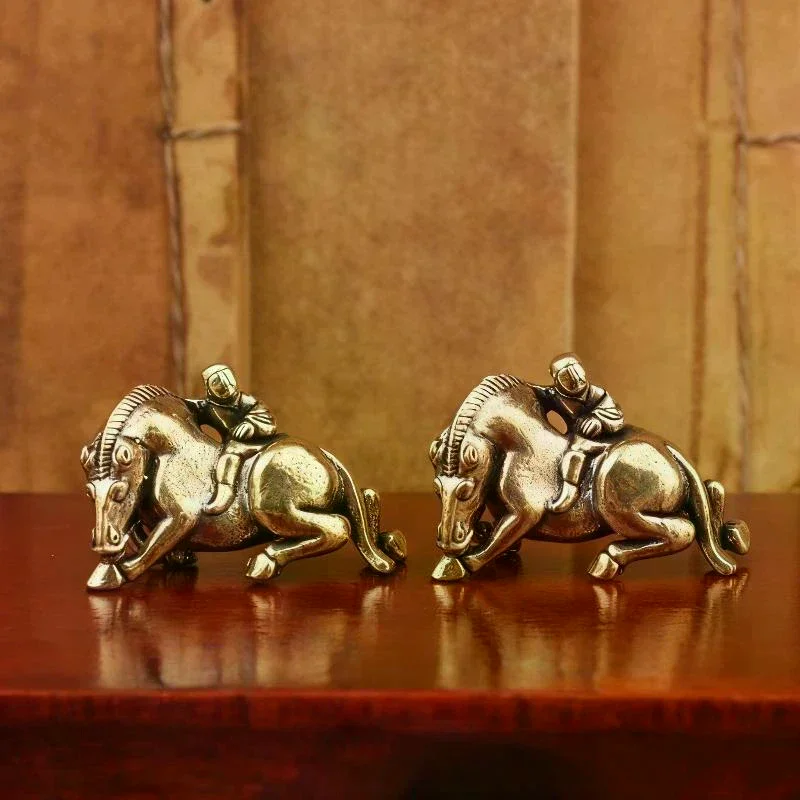 1Pcs Child Riding Home Office Desktop Decoration 2026 Year Of Horse Brass Feng Shui Horse Figurines Miniatures Gift