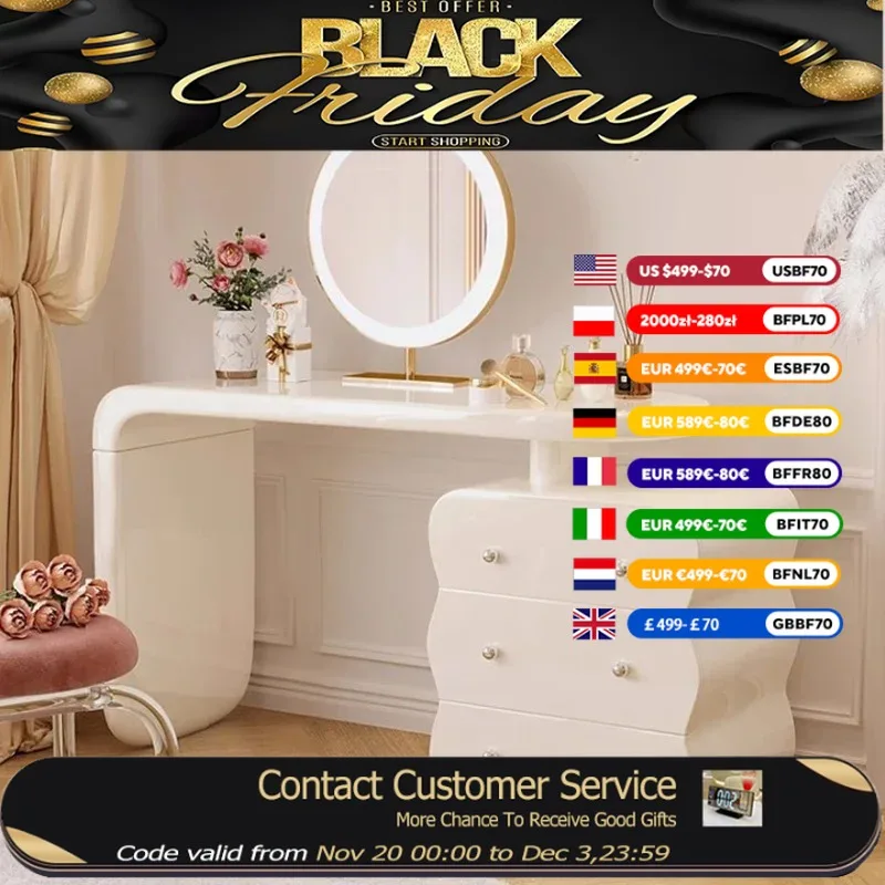 

Full Set White Vanity Table Wooden Aesthetic Beauty Drawers Bedroom Dresser Living Room Luxury Coiffeuse Chambre Furniture