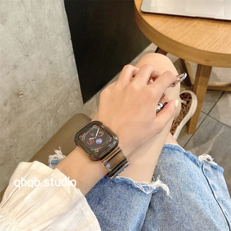 Pulseira de plástico transparente para Apple Watch, Glacier Band e Case para iWatch Series 8, 7, 6, SE, 5, 4, iWatch 3, 38mm, 40mm, 49mm, 45 milímetros, 42 milímetros, 41 milímetros