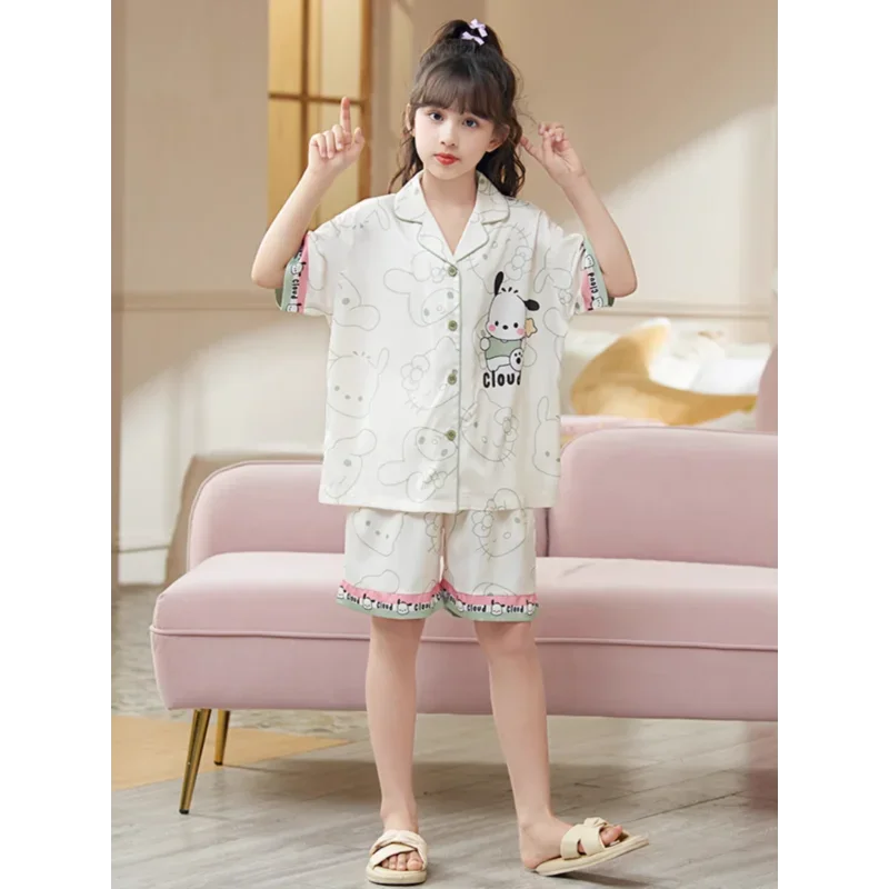 Sanrio New Pacha Dog Silk Pajamas Women's Cute Cartoon Comfortable Cool Breathable Lightweight Home Children's Pajamas