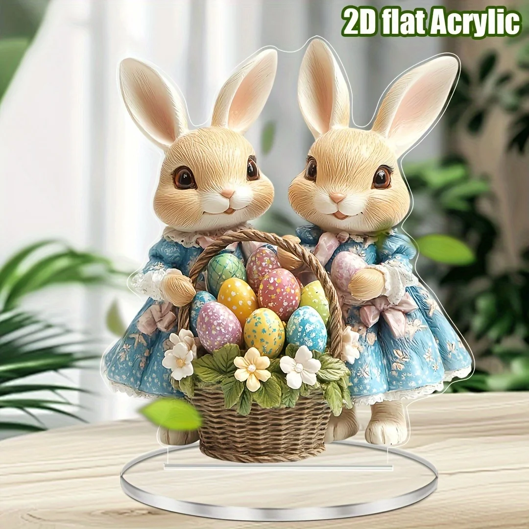 Fiat Not3d Traditional Style Easter Bunny Featuring 2D Flat Acrylic Desktop Display Colorful Egg Baskets, Suitable For Home And