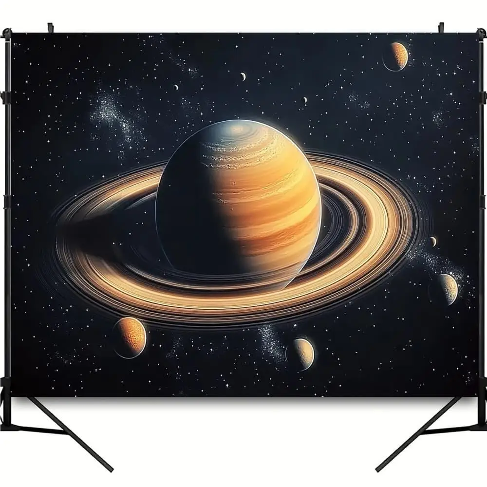 قطعة واحدة من نسيج فانتسي زحل والقمر، قماش بوليستر قابل للغسل في الغسالة، مناسب لتزيين غرفة النوم وغرفة المعيشة
