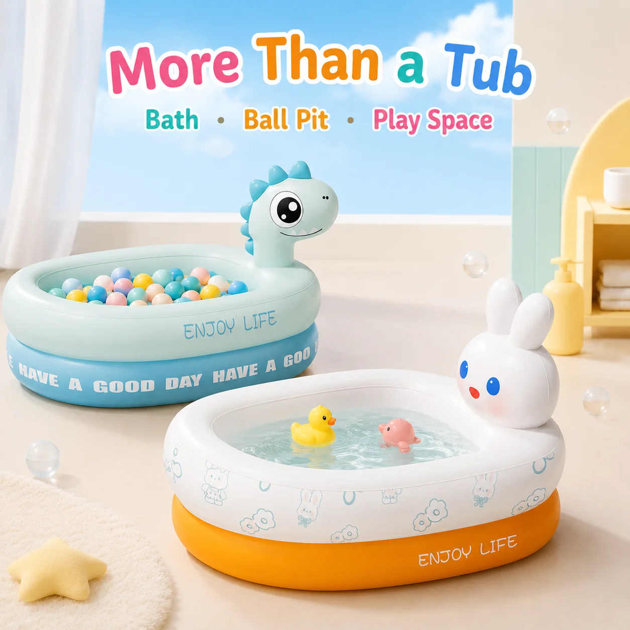 1PC Inflatable Bathtub, Cartoon Animal Portable, Mini Swimming Pool Foldable Bath Tub Summer Water Play Pool for Indoor Outdoor