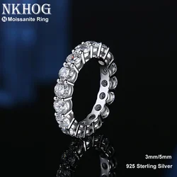 NKHOG Real 5mm Moissanite Row Rings For Women S925 Sterling Silver Plated Pt950 Finger Ring Party Eternal Wedding Fine Jewelry