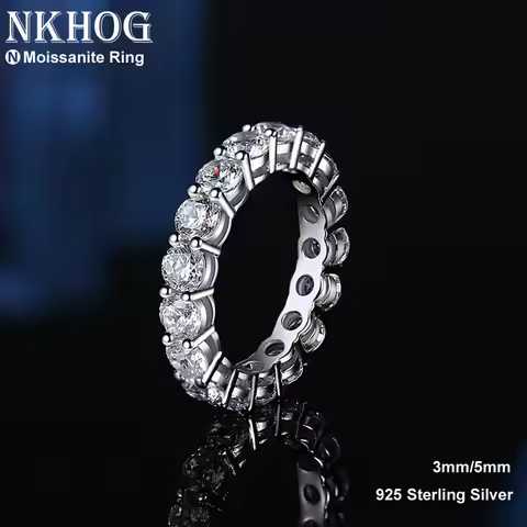 NKHOG Real 5mm Moissanite Row Rings For Women S925 Sterling Silver Finger Ring Party Eternal Wedding Pt950 Plated Fine Jewelry