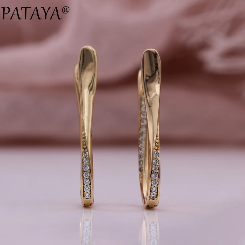 PATAYA New Unususal Natural Zircon Long Earrings 585 Rose Gold Color Fashion Wedding Party Jewelry Creative Women Drop Earrings