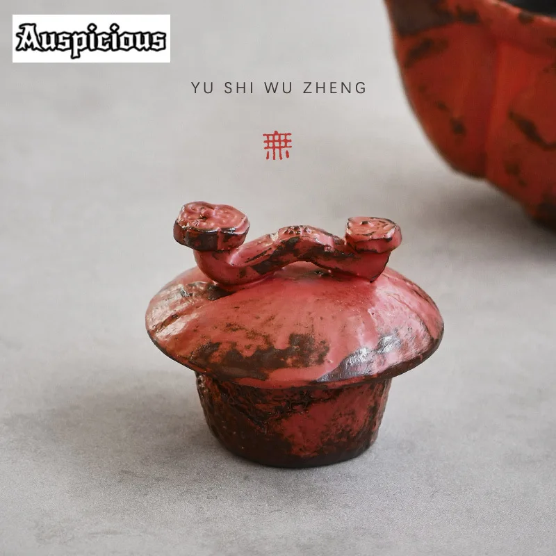 Creative Powder Yin Red Teapot Cover Holder Antique Cover Frame Handmade Dunhuang Caves Zisha Pot Lid Shelf Kung Fu Tea Ornament