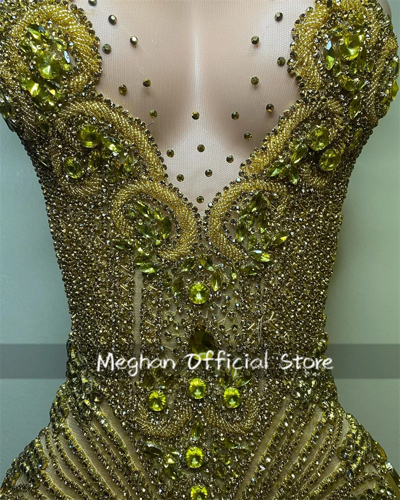 Gold O Neck Short Prom Dresses For Black Girls Beaded Crystal Rhinestone 2024 Birthday Luxury Dress Graduation Gown Customized