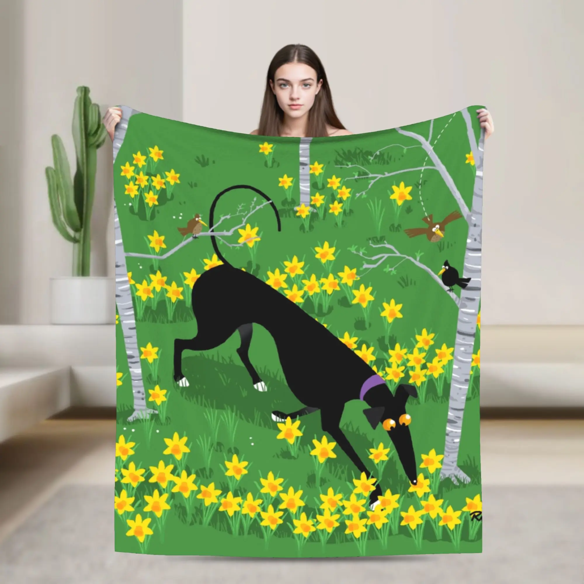 Daffodil Hound Blankets Greyhound Whippet Lurcher Dog Fleece Vintage Breathable Throw Blanket for Home Restaurant  Winter