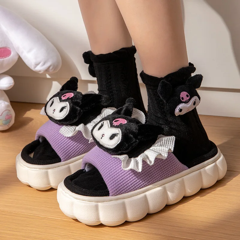 Домашние тапочки Sanrio Hello Kitty Kuromi, всесезонные женские шлепанцы, мультяшная Удобная дышащая обувь