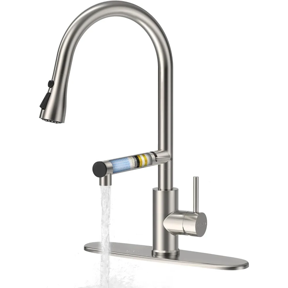 

Upgraded Filtered Water Kitchen Faucet with Pull-Down Sprayer in Brushed Nickel Stainless Steel High Arc Design