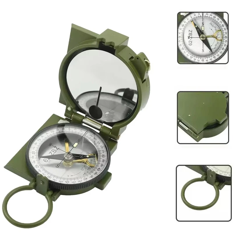 

1 Piece Flip Military Green Waterproof Multifunctional Outdoor Lensatic Sighting Luminous Display Compass for Hiking, Camping