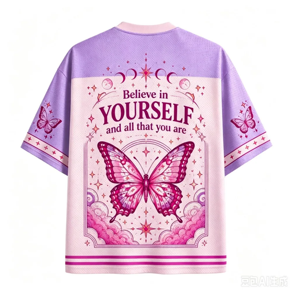 Y2K Pink Butterfly Inspirational 3D Print Men Sport V-neckT-shirt Outdoor Street Casual Fashion Quick-drying Breath Parent-child