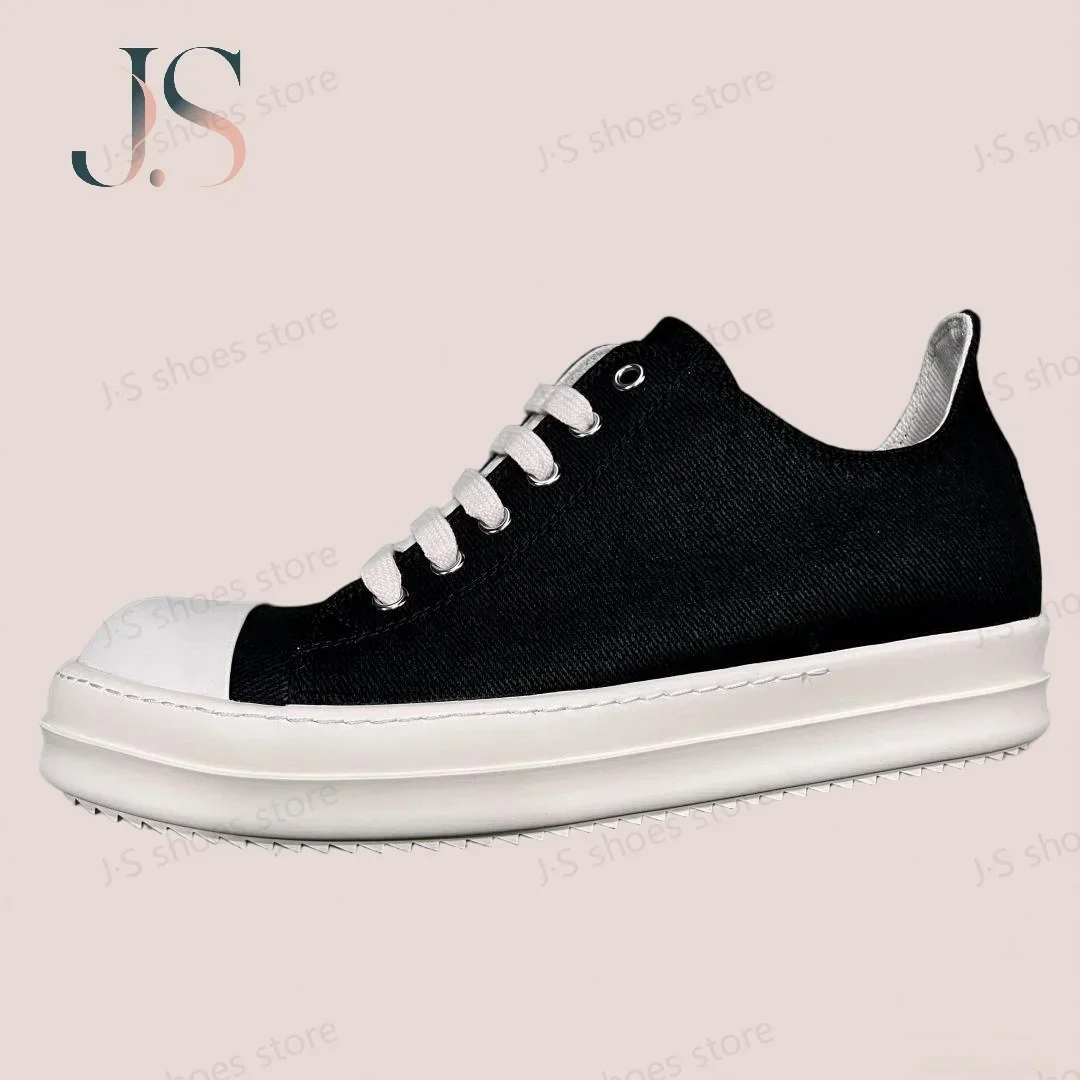 

Ro Classic Men Shoe Black Wax Canvas Low Top Shoes Women Casual Sneaker Luxury Lace Up Black Canvas Flat Sneakers