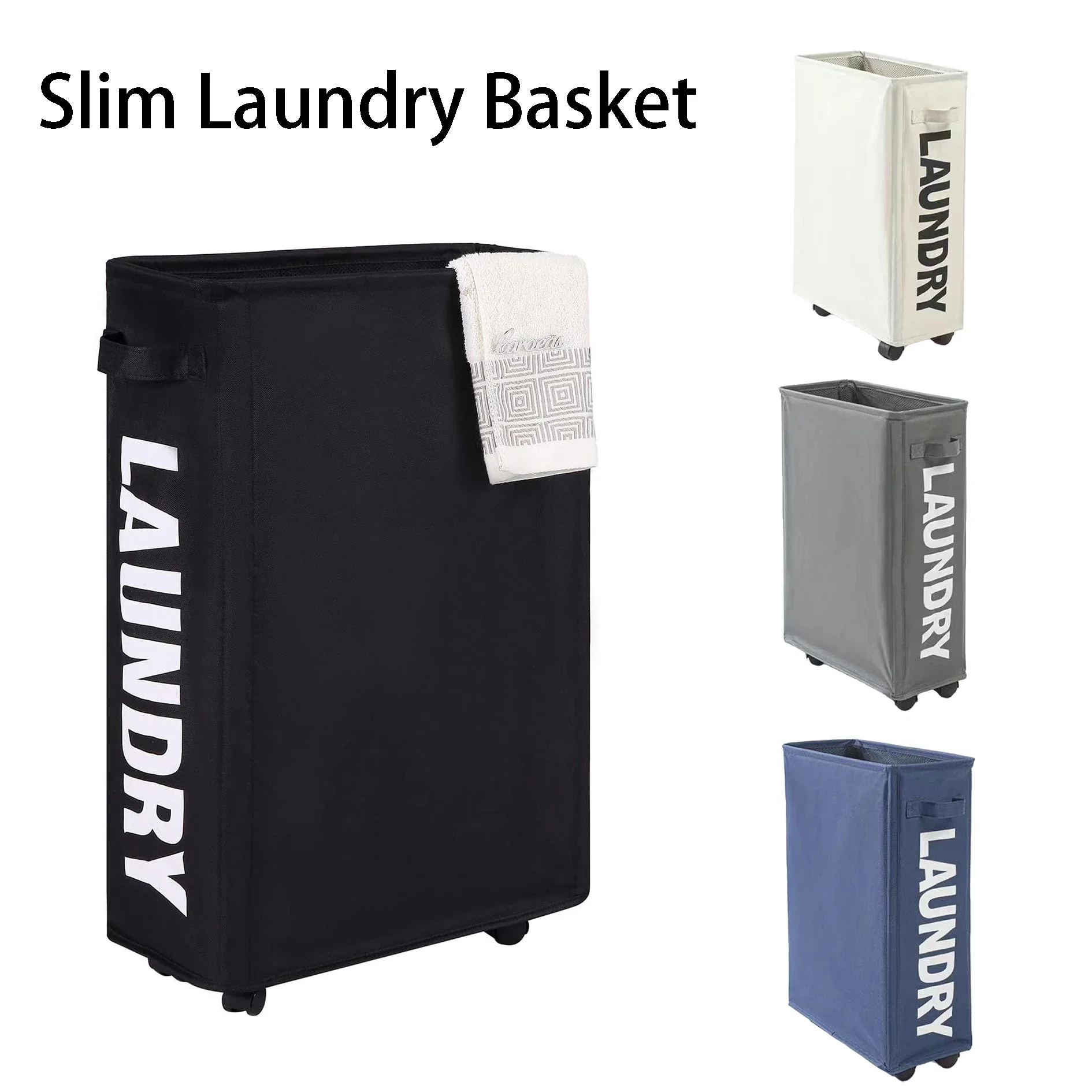 

Rolling Slim Laundry Basket Laundry Hamper with Wheels and Handle Foldable Waterproof Clothes Storage Tall Laundry Basket