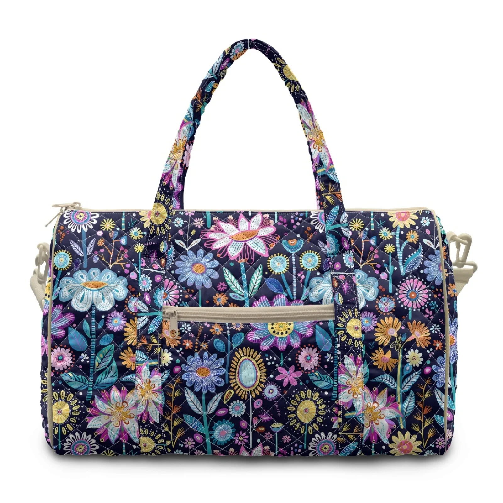 Coloranimal Colorful Floral Print New Trend Quilted Duffle Bag, Polyester Washable Large Bag for Yoga and Camping Travel