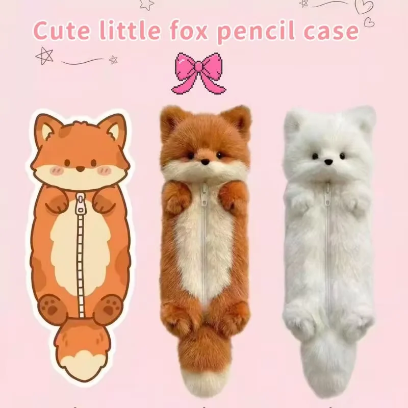 Fuchs-förmiges Plüsch-Federmäppchen, Reißverschluss-Schreibwarenbeutel, Kawaii-Design für Schule und Büro