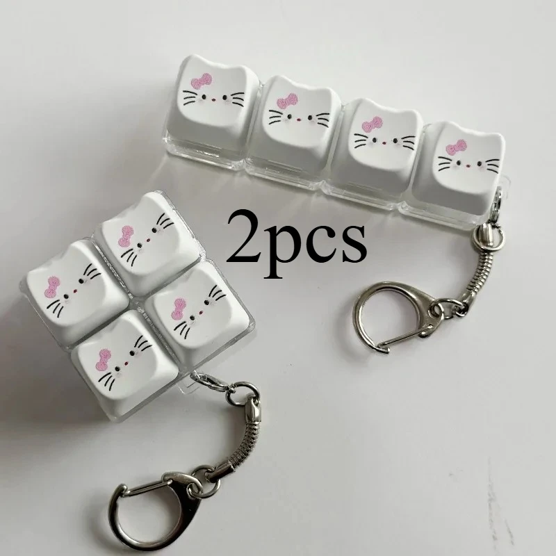 Hello Kitty Kawaii Luminous Fidget Keychain Cute Cat Ear Keyboard Press Toy, Glow in Dark Stress Relief Bag Charm Gift for Girls