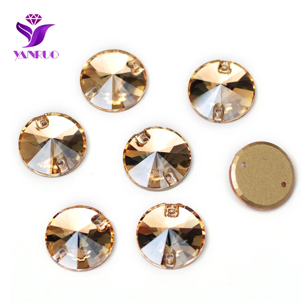 YANRUO 3200 Rivoil 8-18mm Crystal Golden Shadow Sew On Gems Crystal Glass Rhinestones For Wedding Dress