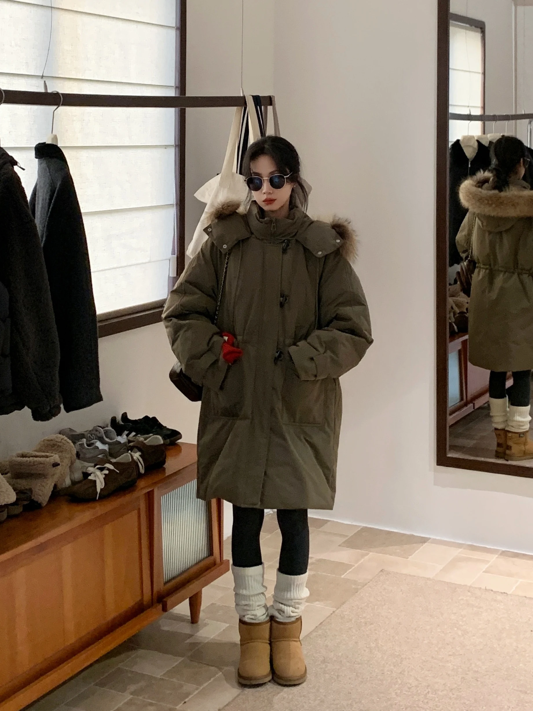 

BRIVIN Korean Sle Thiened White Du down Jaet Women's Winter New Waist-Cinching Slimming Warm Fur Collar Coat