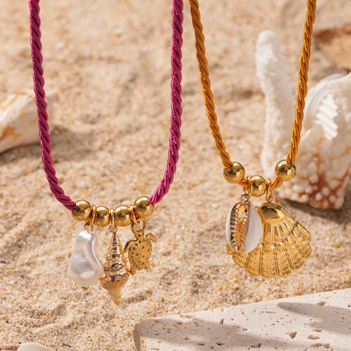 Океанский стиль ручной работы цветное веревочное ожерелье с подвесками в виде солнца, звезды, морской звезды и ракушки