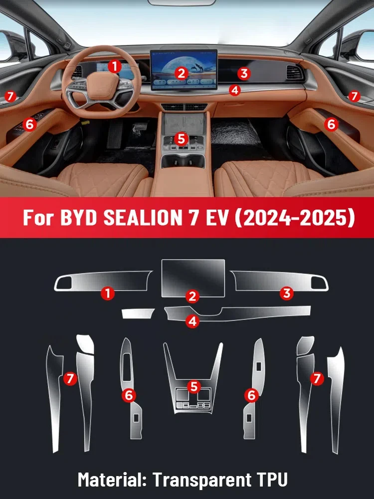 For BYD SEALION 7 EV 2024 Car Door Center Console Media Dashboard Navigation TPU Anti-scratch Protector Film Accessories