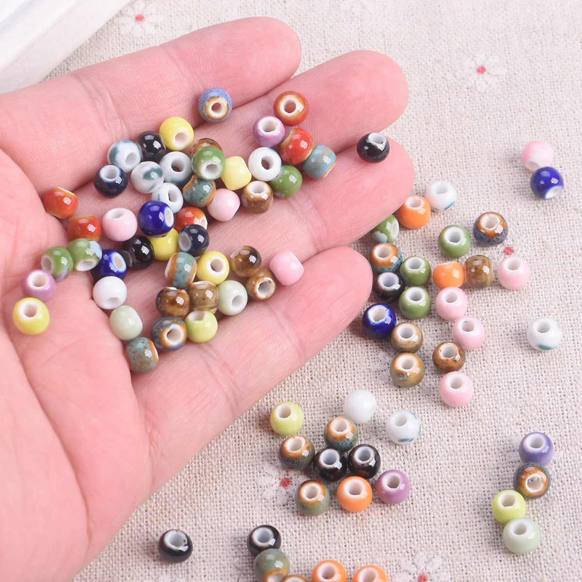 50pcs Round Random Mixed 6mm Handmade Ceramic Porcelain Loose Beads Lot For Jewelry Making DIY Crafts Findings