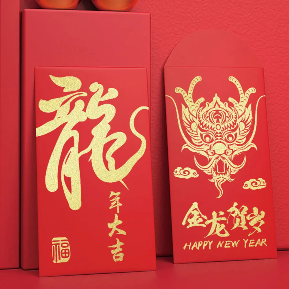 6Pcs Traditional Red Money Envelopes Paper Packets for New Year Spring Festival Gifts Party Blessings 2024
