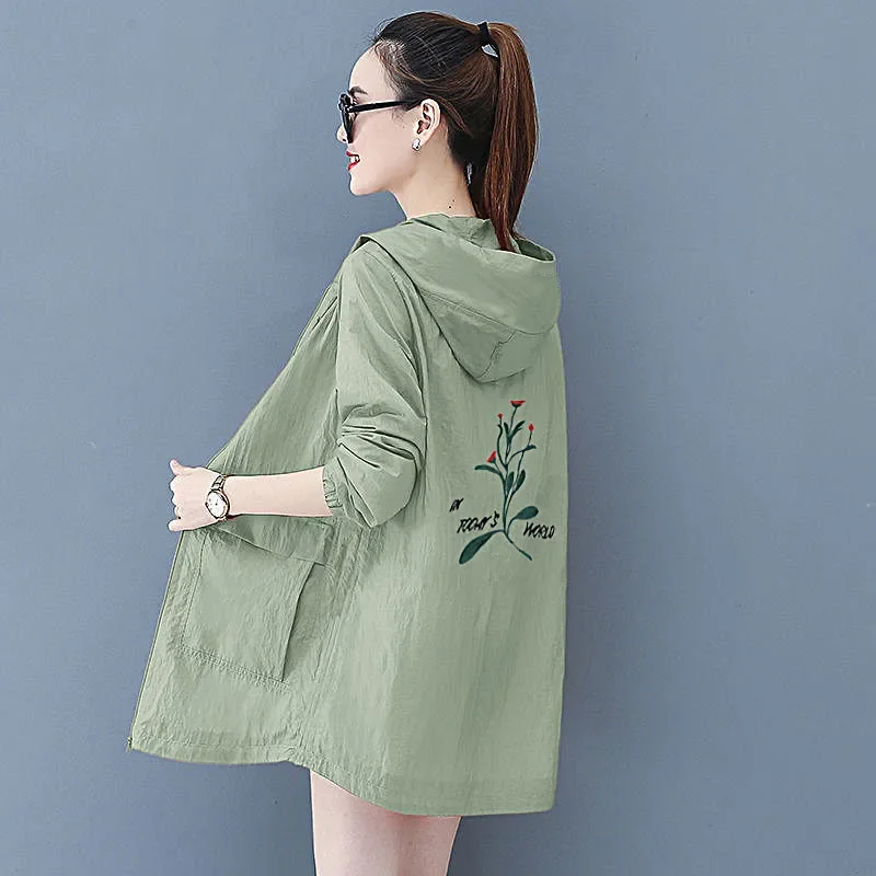 Pop Coat Women Size 6XL Embroidered Sun Protection Clothing Femme Anti-Ultraviolet Summer 2022 New Mid-Length Jacket Female Card