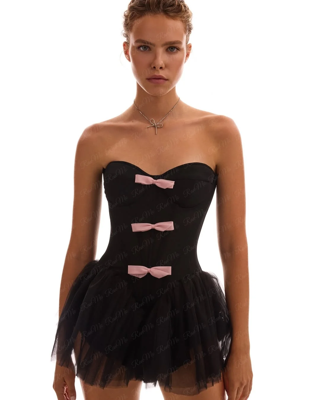 Ranmo 2025 Elegant A-Line Evening Dresses Stain Formal Party Gowns for Women Bow Tulle Mini Strapless Prom Gown Customized 2025