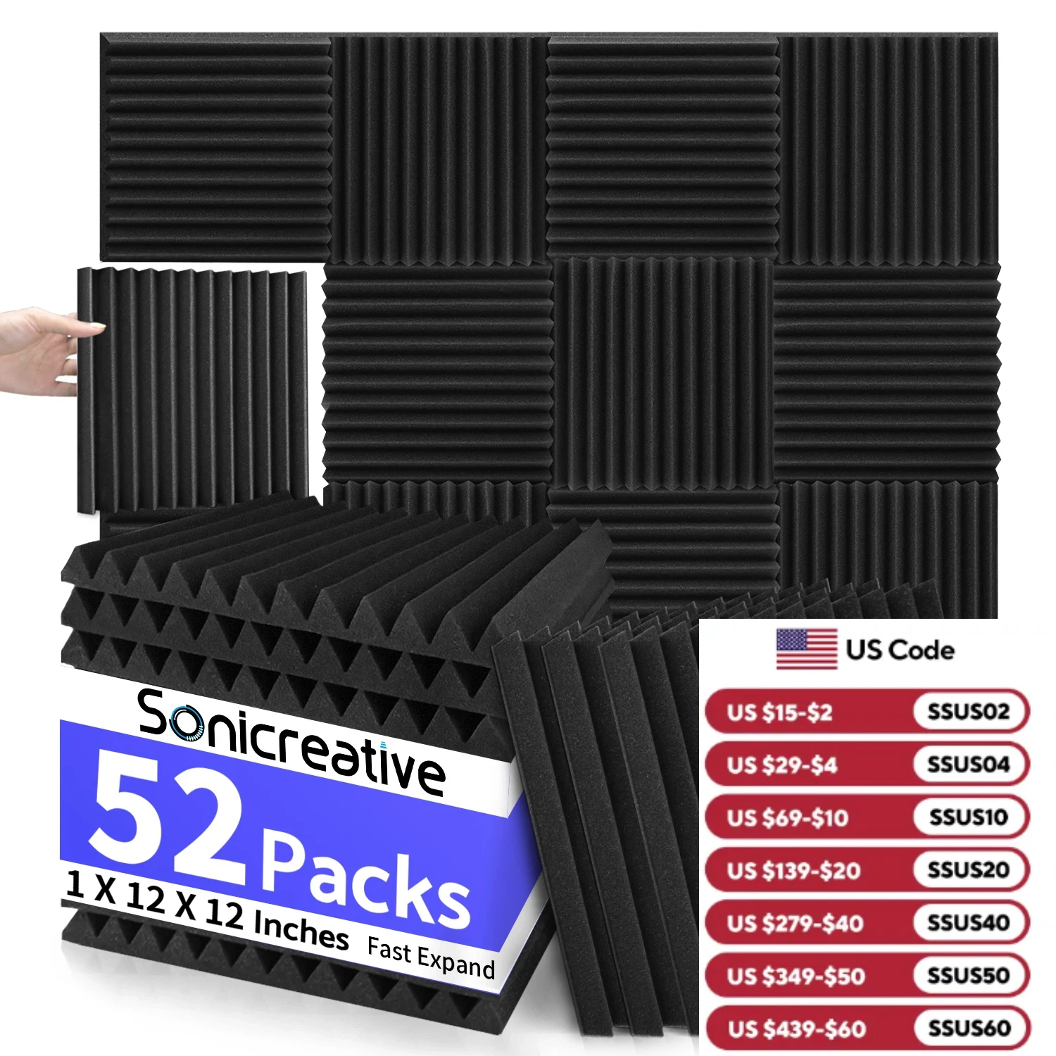 

Дешевые акустические пенопластовые панели, 1X12X12 дюймов, большие звукостойкие пенопластовые панели для стен, клиновидный стиль, 52 упаковки