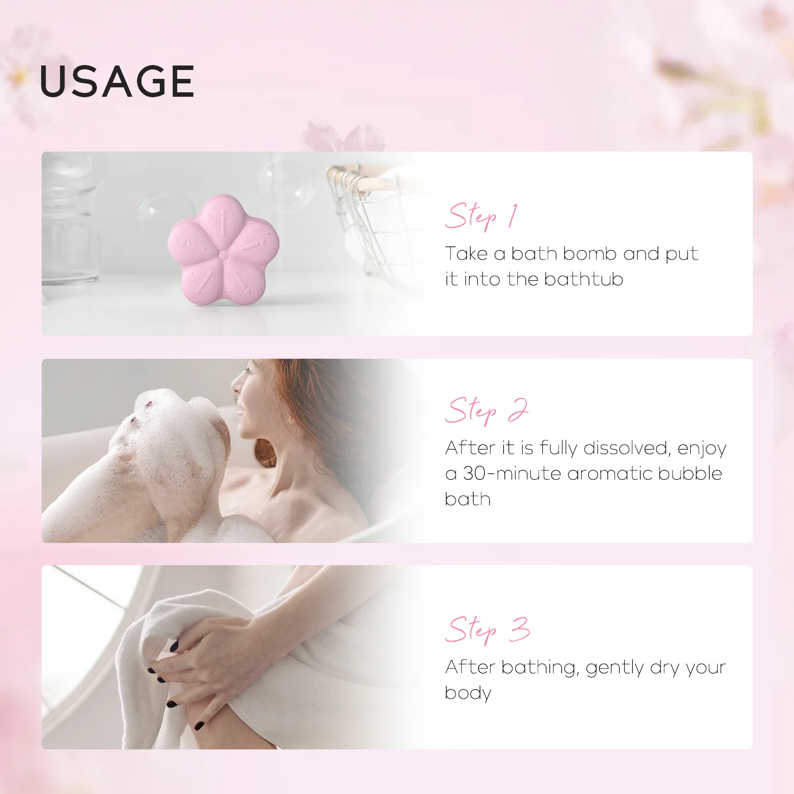 LAIKOU Japanese Sakura Bath Bomb Bubble Explosion Bath Salt  for Body Cleansing Moisturizing 30g