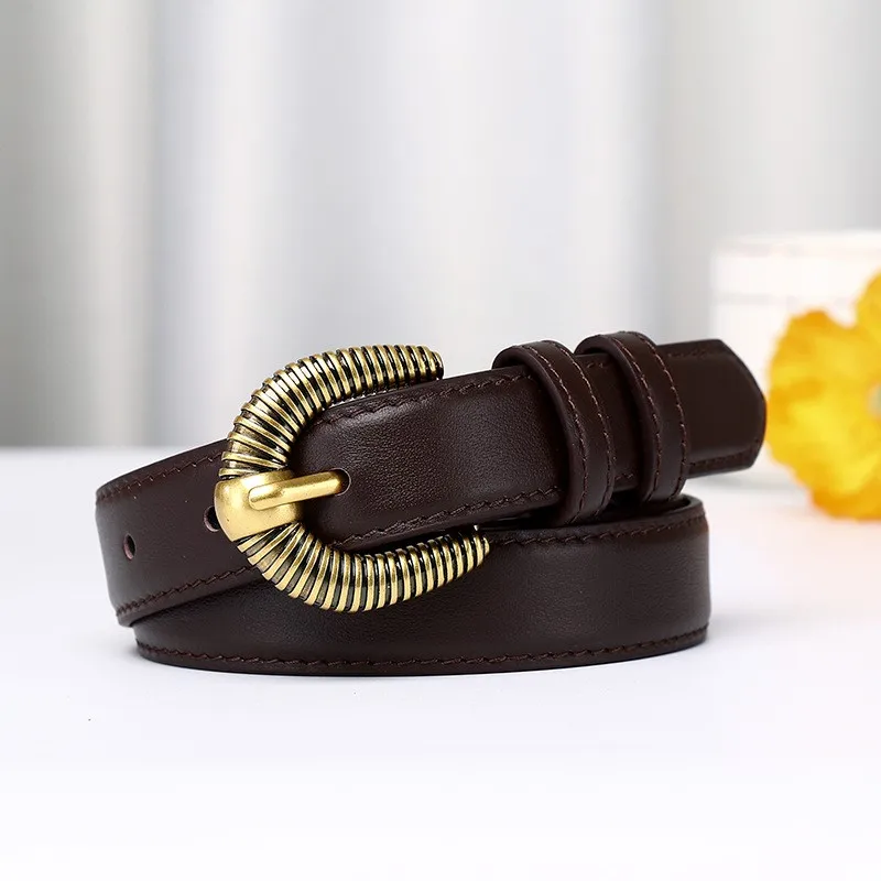 24CM wide light luxury and fashionable leather high-end women's belt simple versatile pin casual for women