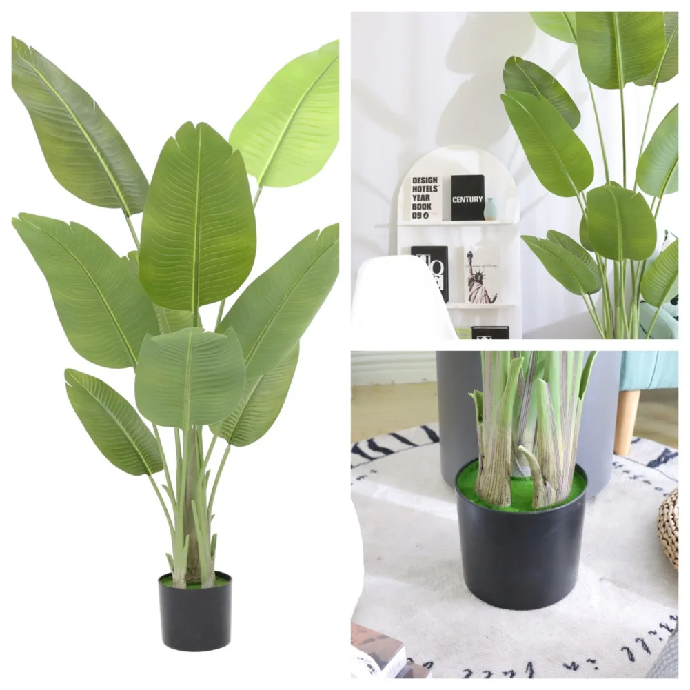 5FT Artificial Bird Of Paradise Plants, Fake Floor Tree With Planter, Faux Tropical Areca Floor Plant In Pot, Large Silk Plant