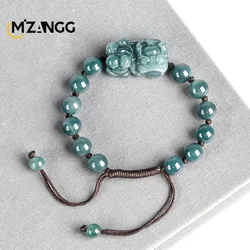High-grade Natural Myanmar Jadeite Blue Water PiXiu Bracelet Hand-woven Hand Rope Lucky Charms Luxury Jewelry for Men and Women