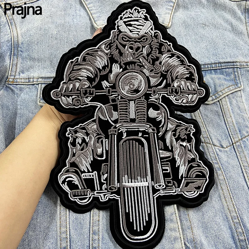 Smoking Monkey Patch Large Motorcycle Back Embroidery Patch Iron On Patches For Clothing Punk Patches On Clothes Jeans Applique